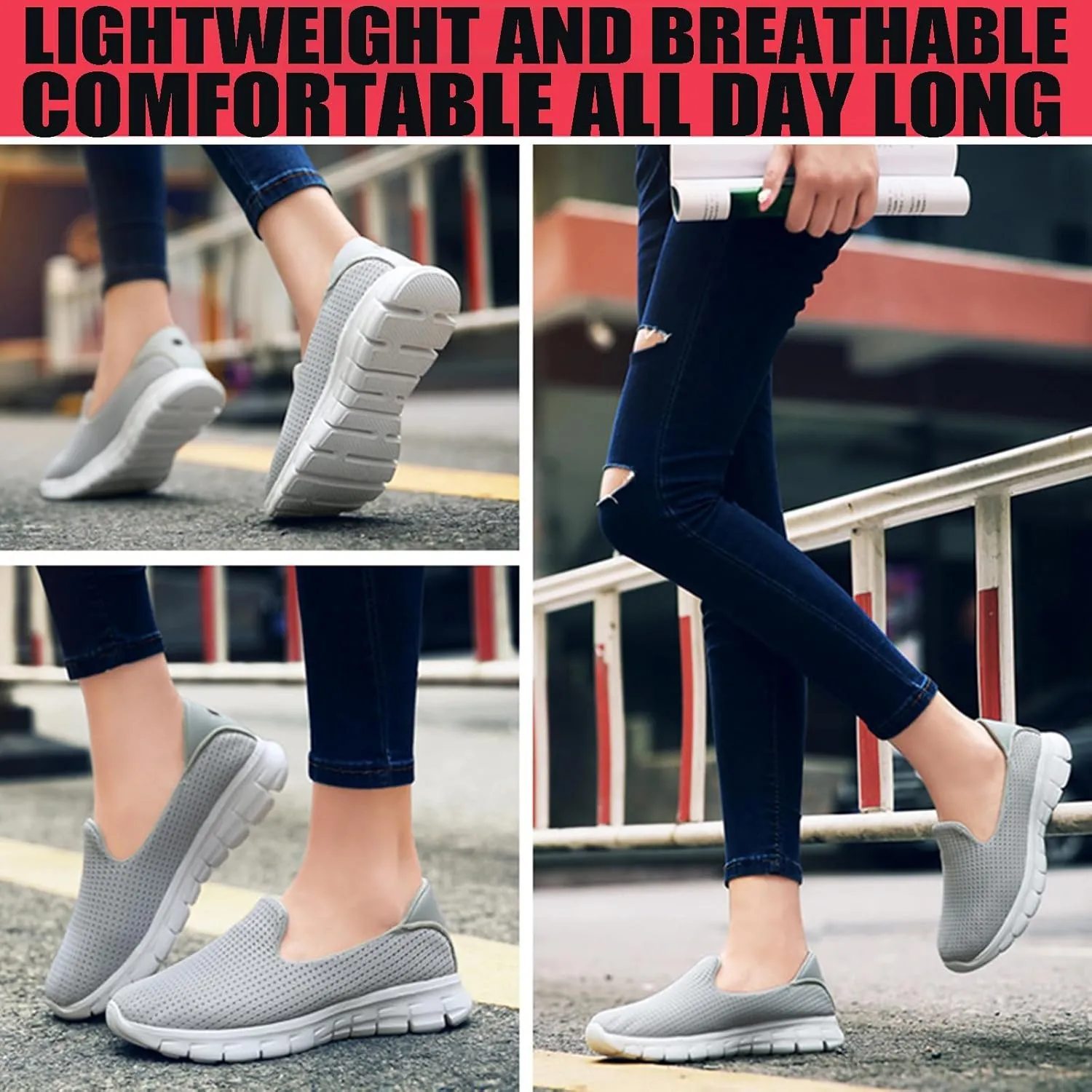 Women's Breathable Mesh Slip-On Loafers Classic Round Toe Flat Lightweight Non-Slip Mom Nurse Driving Walking Shoes