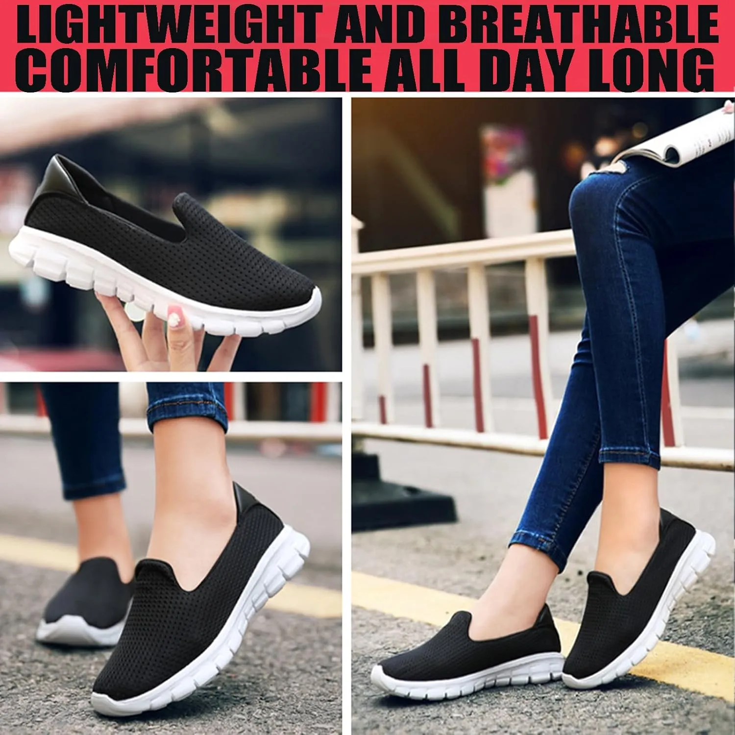 Women's Breathable Mesh Slip-On Loafers Classic Round Toe Flat Lightweight Non-Slip Mom Nurse Driving Walking Shoes
