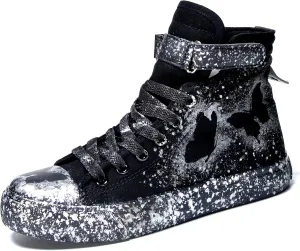 Women's Butterfly Pattern Sneakers Hand-Painted Fashion High Top Casual Lace Up Outdoor Shoes with Hook-and-Loop All-Season Comfort Easy Wear Shoes