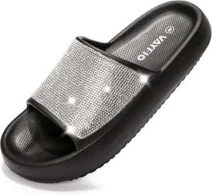 Women's Cloud Rhinestone Slide Sandals Platform Glitter Slides Slip On Shower Shoes Outdoor&Indoor House Slippers