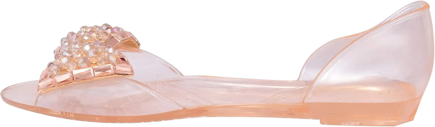 Women's Crystal Sandals Bow Pearl D-orsay Jelly Slip on Outdoor Rain Flats Sandals