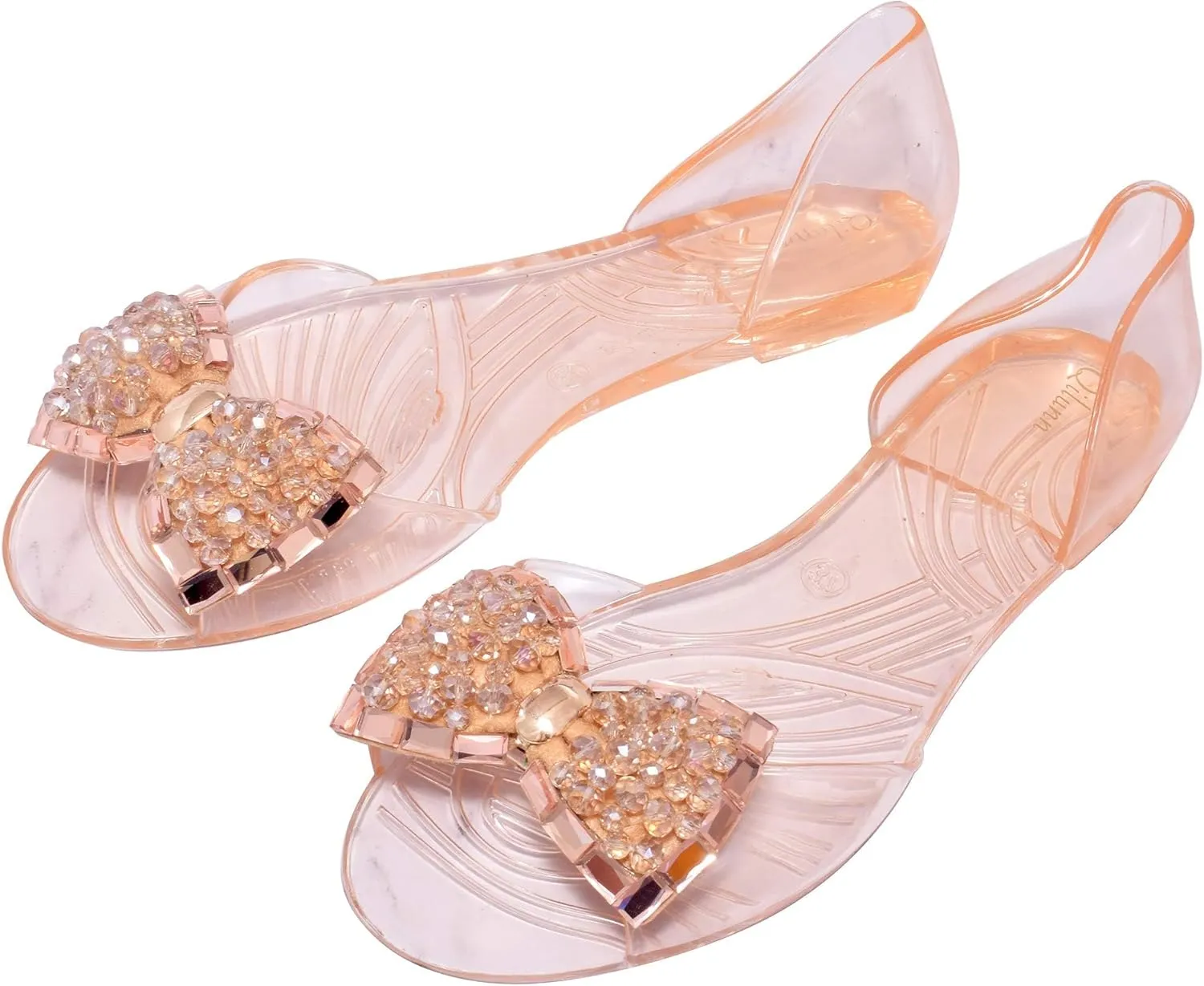 Women's Crystal Sandals Bow Pearl D-orsay Jelly Slip on Outdoor Rain Flats Sandals