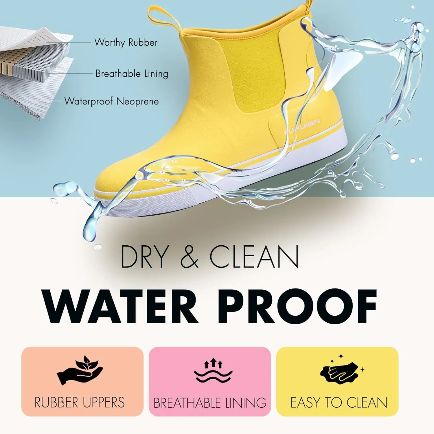 Women's Deck Boots Ankle Rain Boots Fishing Boots Rubber Waterproof Slip-Resistant Outdoor Work Shoes