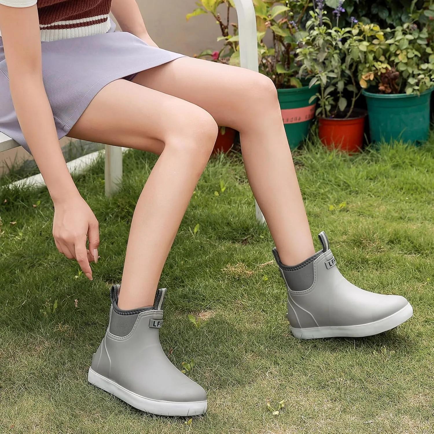 Women's Deck Boots, Waterproof Ankle Rain Boots with Anti-Slip Traction, Rubber Garden & Fishing Boots for Boating, Camping, Farming & Outdoor Work