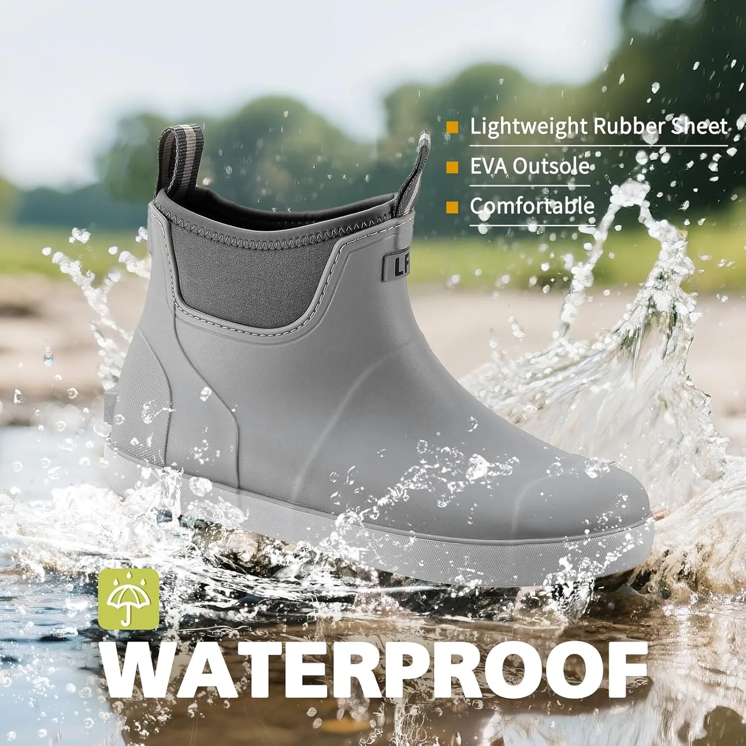 Women's Deck Boots, Waterproof Ankle Rain Boots with Anti-Slip Traction, Rubber Garden & Fishing Boots for Boating, Camping, Farming & Outdoor Work