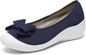 Women's Elasticity Knit Bow Knot Wedge Orthopedics Loafers Lightweight Breathable Round Toe Backless Soft Sole Platform Comfortable Slip On Casual Dressy Walking Shoes for Party Work