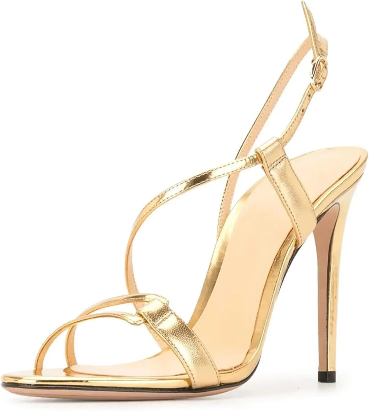 Women's Fashion High Heel Sandals, Peep Toe Cross Strap Stilettos Gold Wedding Evening Party Dress Footwear
