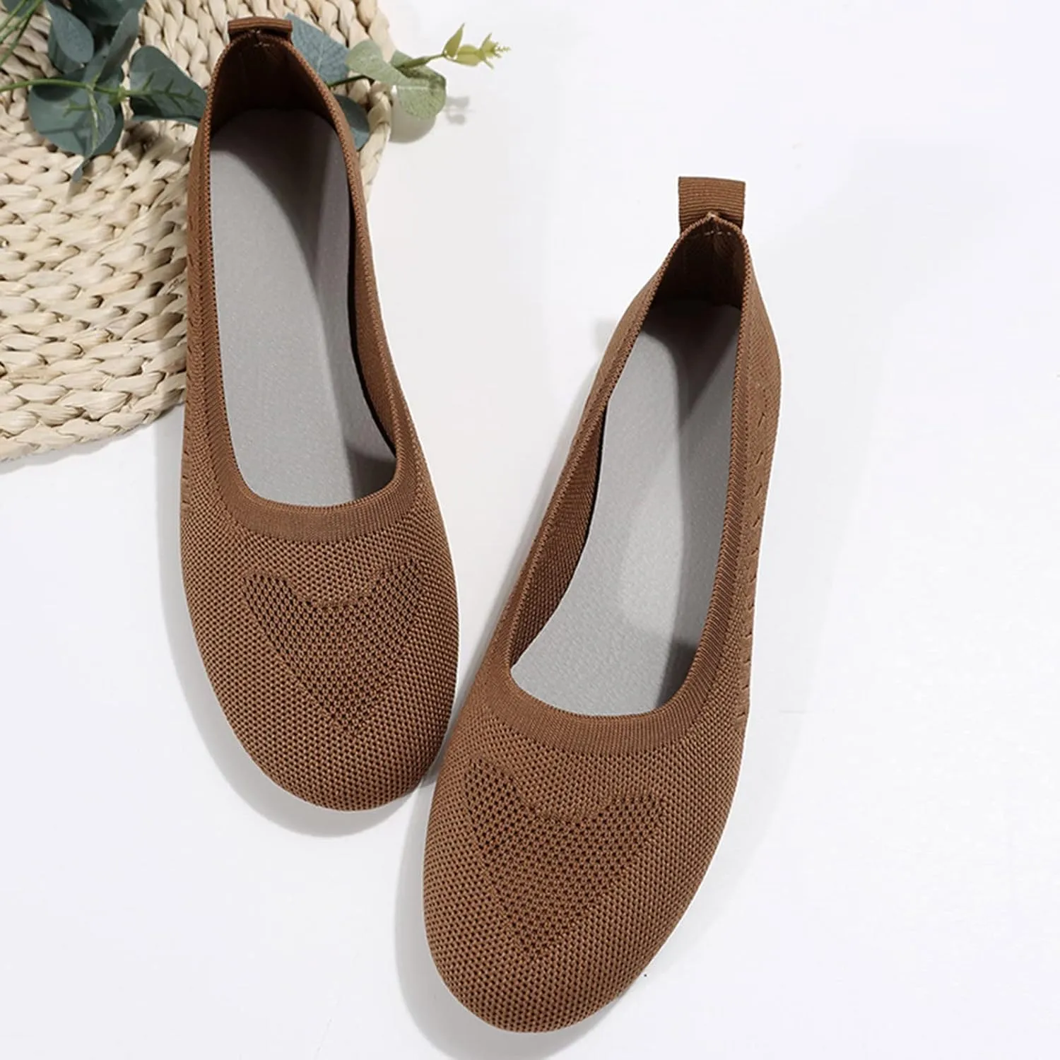 Women's Flat Ballet Shoes Knit Flat Shoes Round Toe Slip on Women Flats for Dressy Casual Office Work Wedding