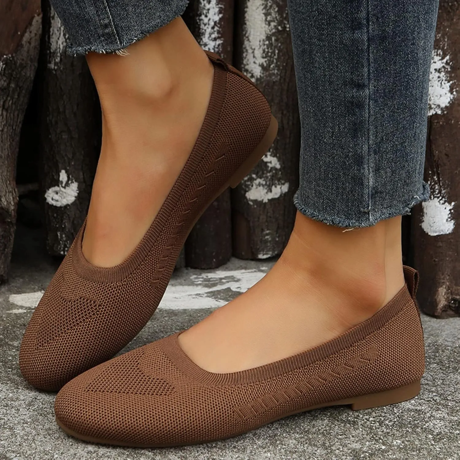 Women's Flat Ballet Shoes Knit Flat Shoes Round Toe Slip on Women Flats for Dressy Casual Office Work Wedding