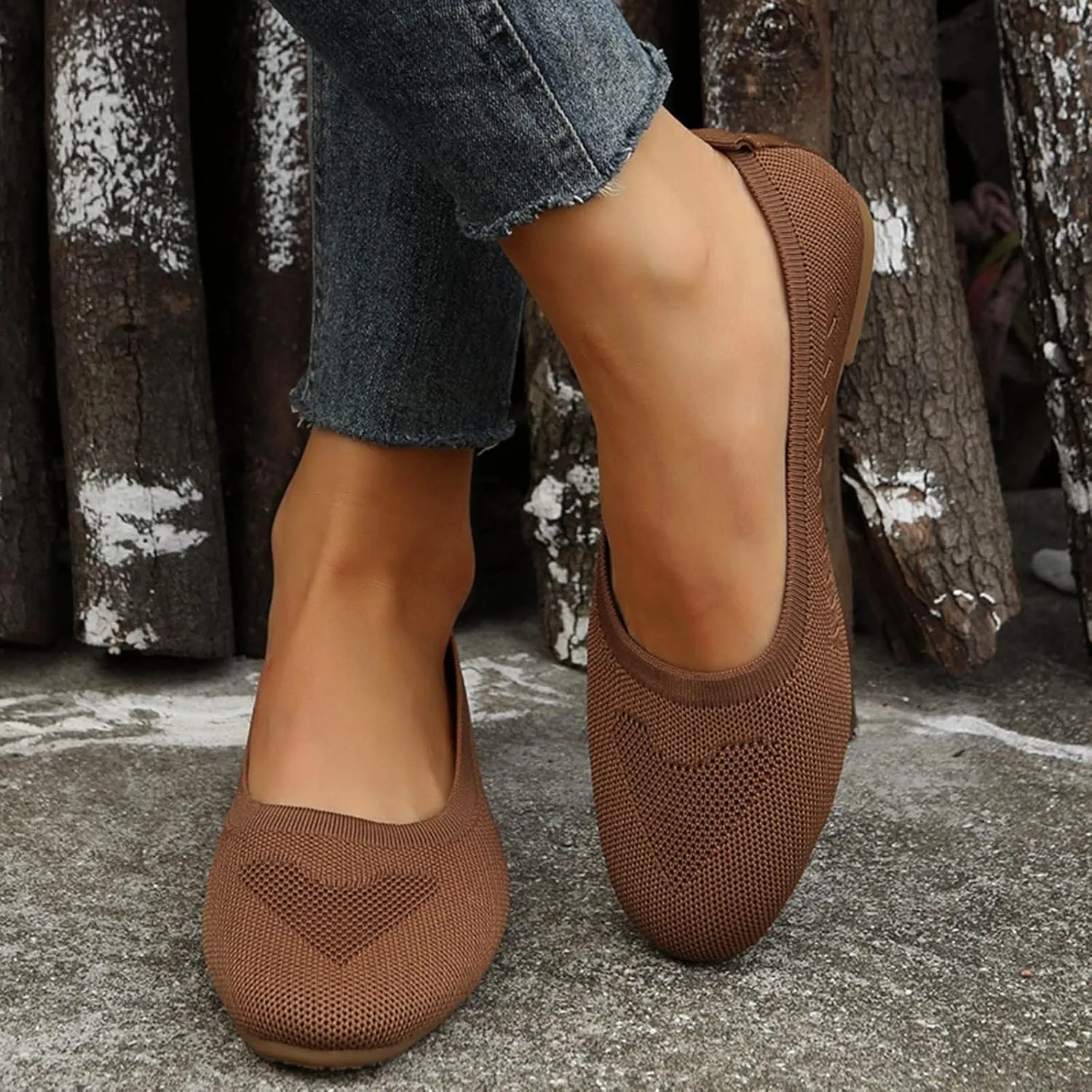 Women's Flat Ballet Shoes Knit Flat Shoes Round Toe Slip on Women Flats for Dressy Casual Office Work Wedding