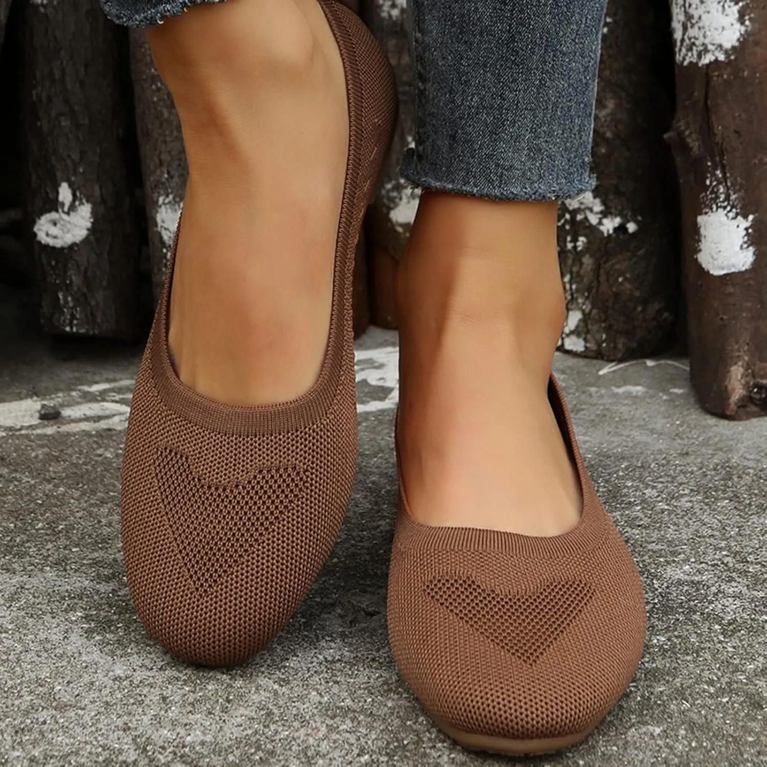 Women's Flat Ballet Shoes Knit Flat Shoes Round Toe Slip on Women Flats for Dressy Casual Office Work Wedding