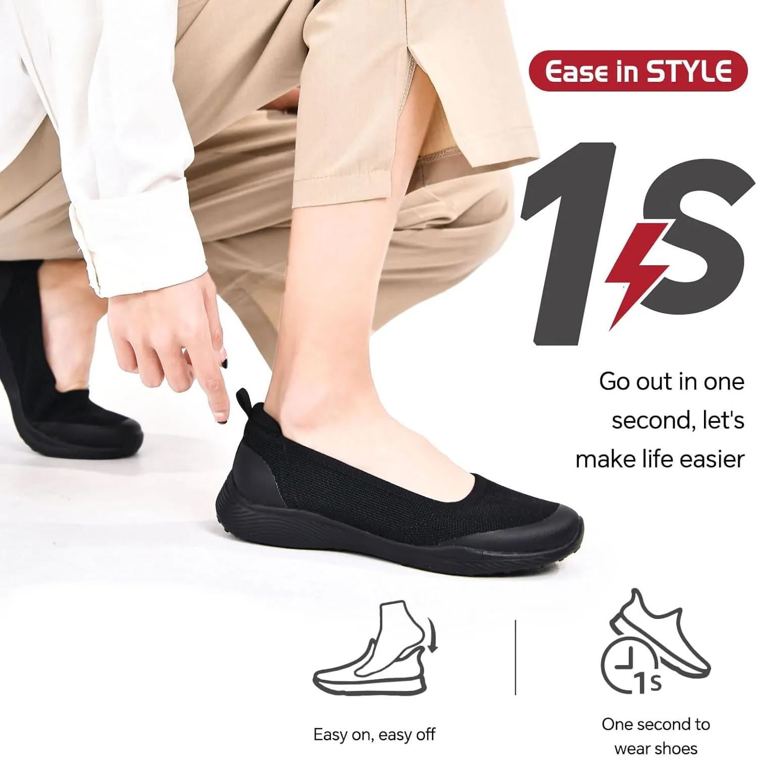 Women's Flats Slip On Shoes Knit Walking Sneakers Casual Low Wedge Nurse Loafers Comfortable Lightweight Breathable