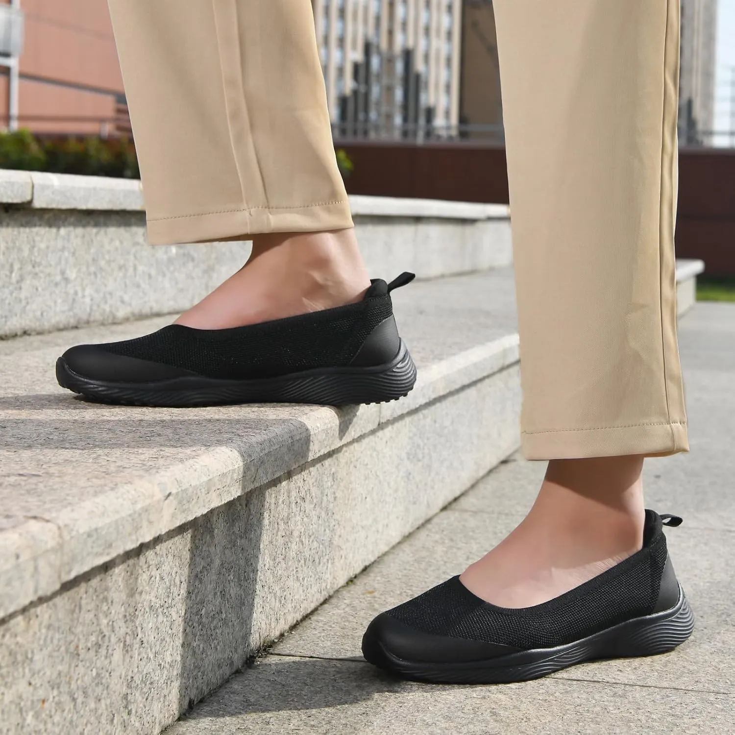 Women's Flats Slip On Shoes Knit Walking Sneakers Casual Low Wedge Nurse Loafers Comfortable Lightweight Breathable