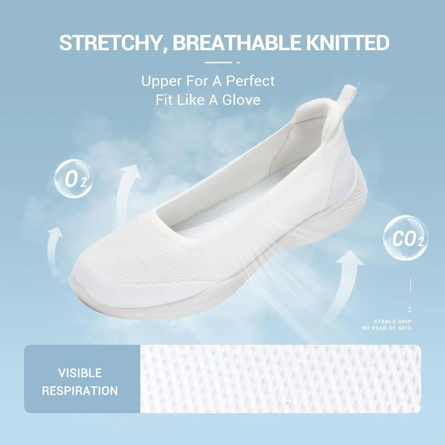 Women's Flats Slip On Shoes Knit Walking Sneakers Casual Low Wedge Nurse Loafers Comfortable Lightweight Breathable