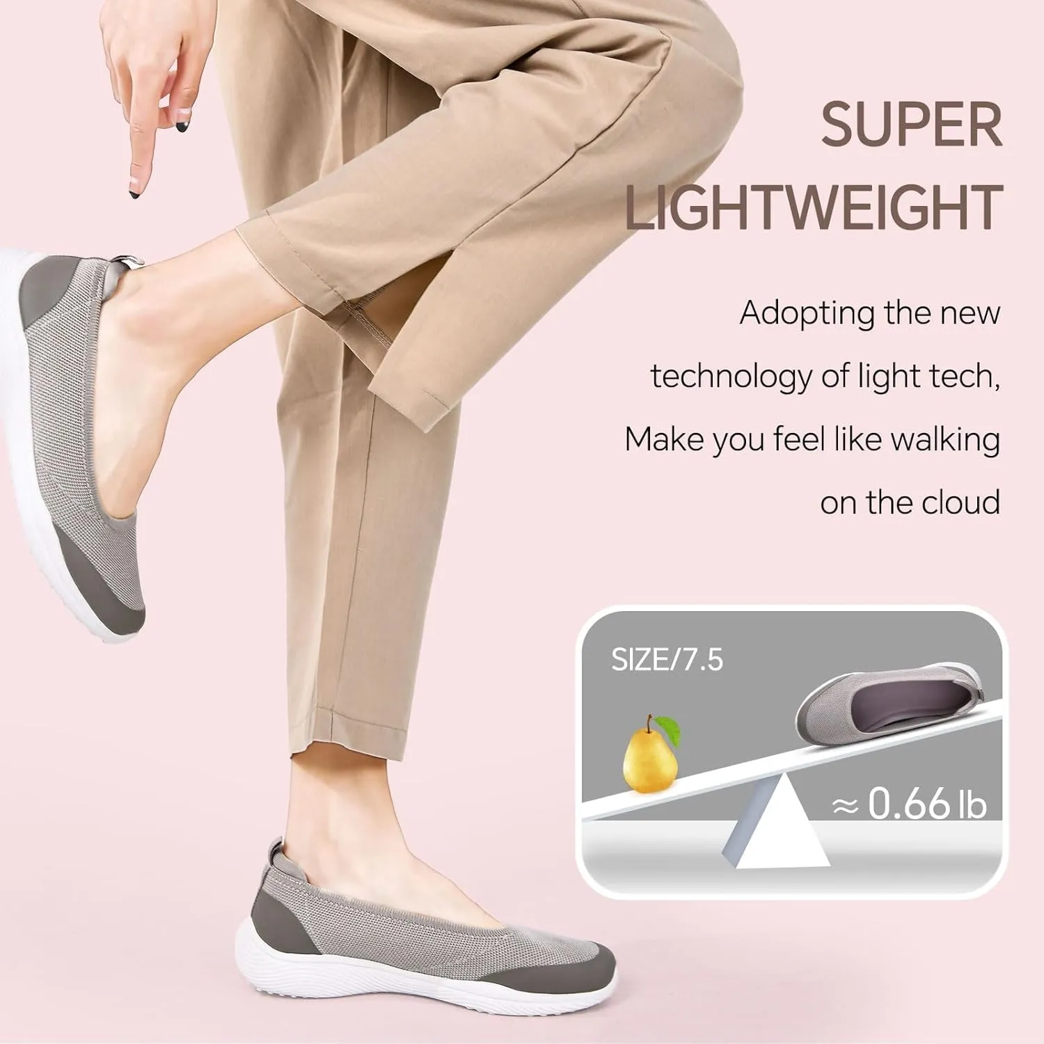 Women's Flats Slip On Shoes Knit Walking Sneakers Casual Low Wedge Nurse Loafers Comfortable Lightweight Breathable