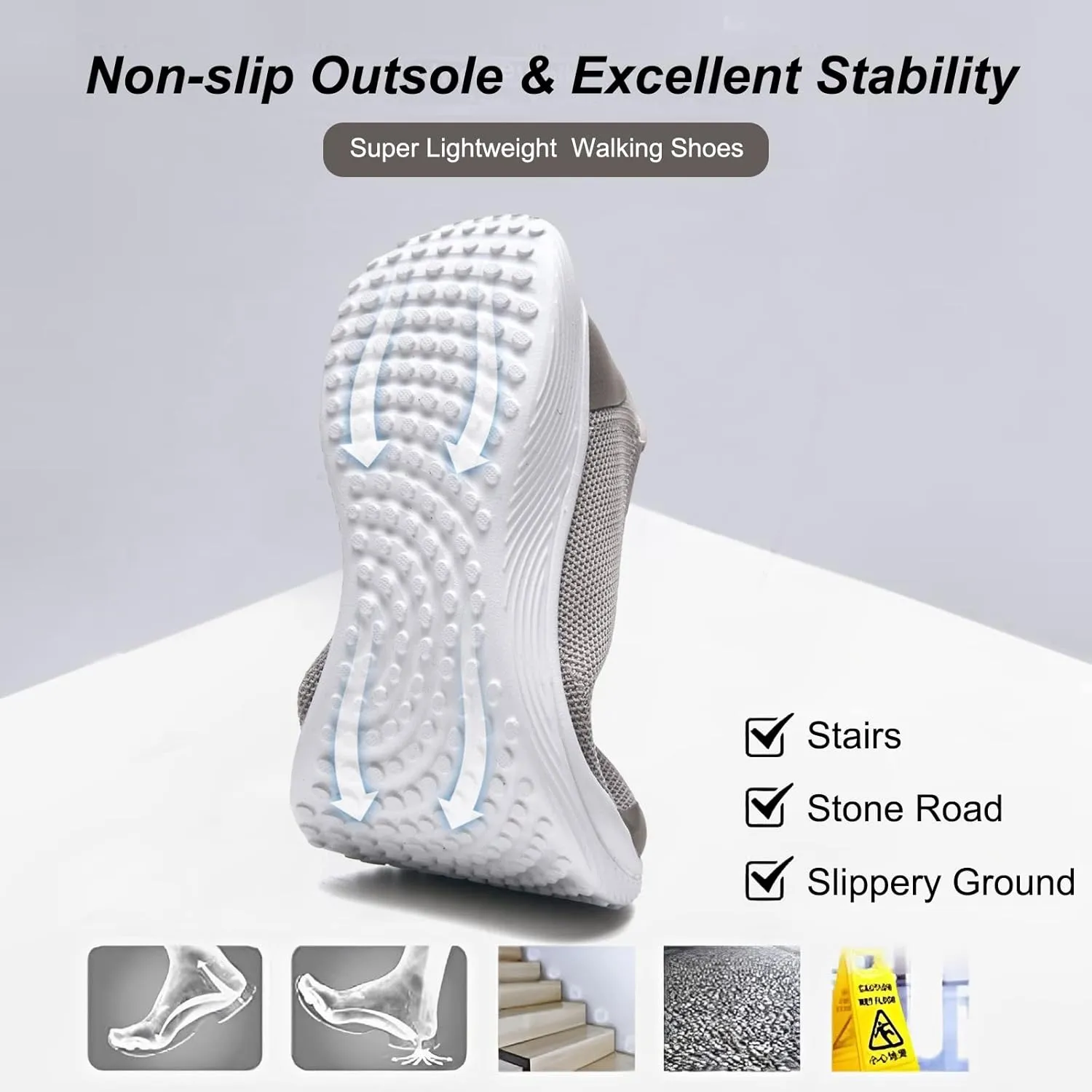 Women's Flats Slip On Shoes Knit Walking Sneakers Casual Low Wedge Nurse Loafers Comfortable Lightweight Breathable