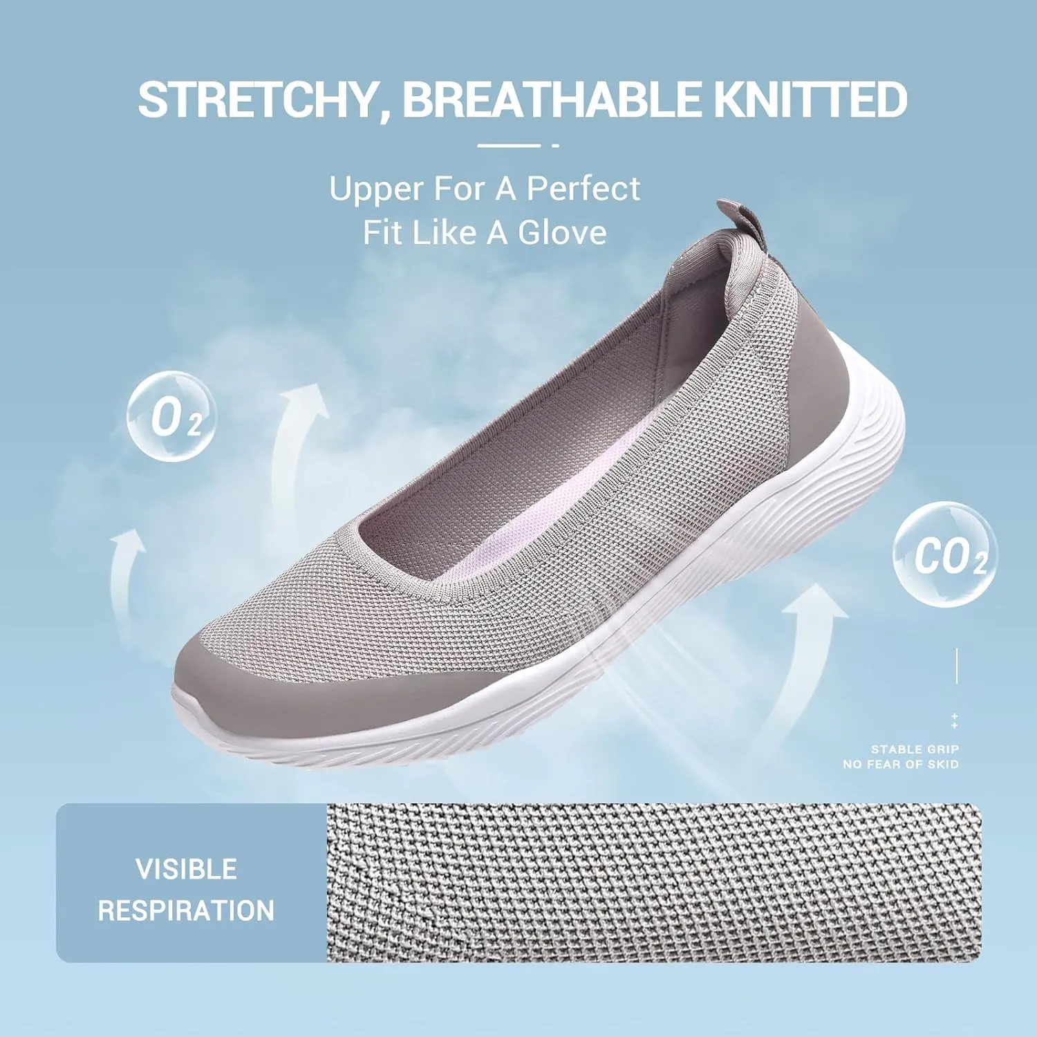 Women's Flats Slip On Shoes Knit Walking Sneakers Casual Low Wedge Nurse Loafers Comfortable Lightweight Breathable