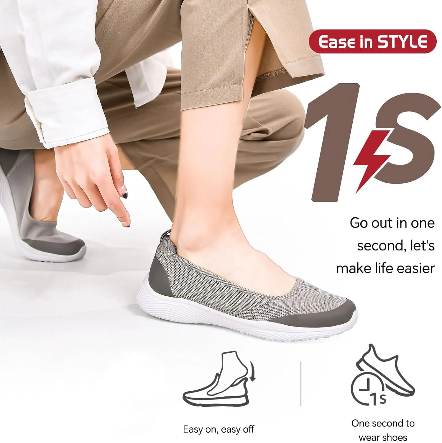 Women's Flats Slip On Shoes Knit Walking Sneakers Casual Low Wedge Nurse Loafers Comfortable Lightweight Breathable