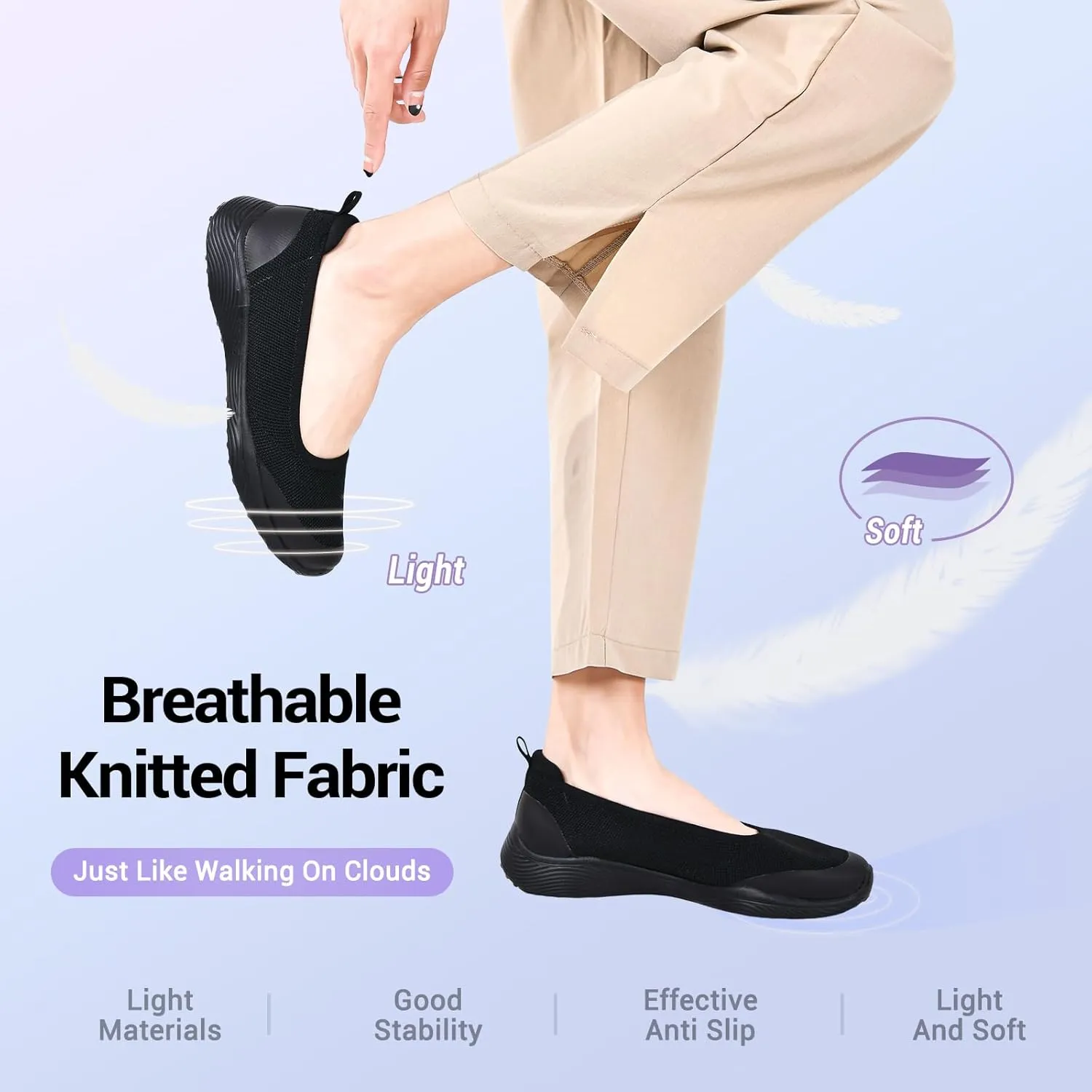 Women's Flats Slip On Shoes Knit Walking Sneakers Casual Low Wedge Nurse Loafers Comfortable Lightweight Breathable