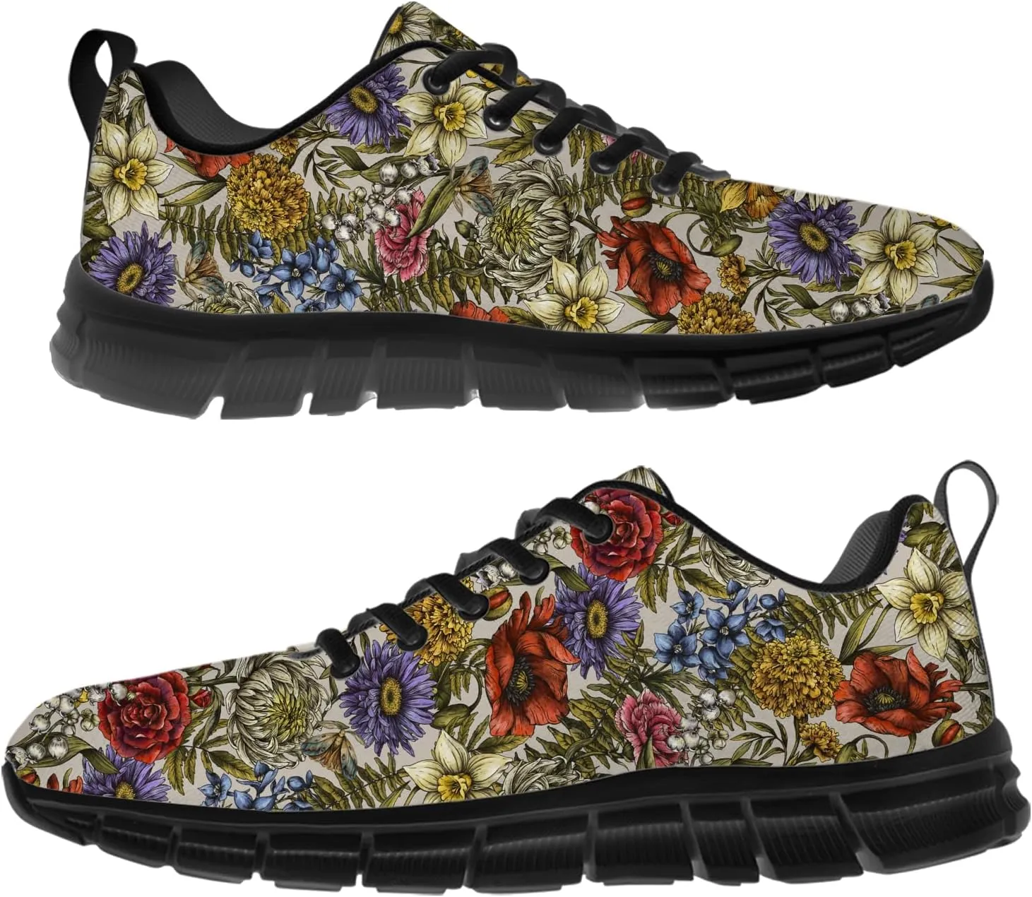 Women's Floral Print Sneakers Running Shoes Lightweight Lace-Up Walking Tennis Shoes Gifts for Ladies Friends