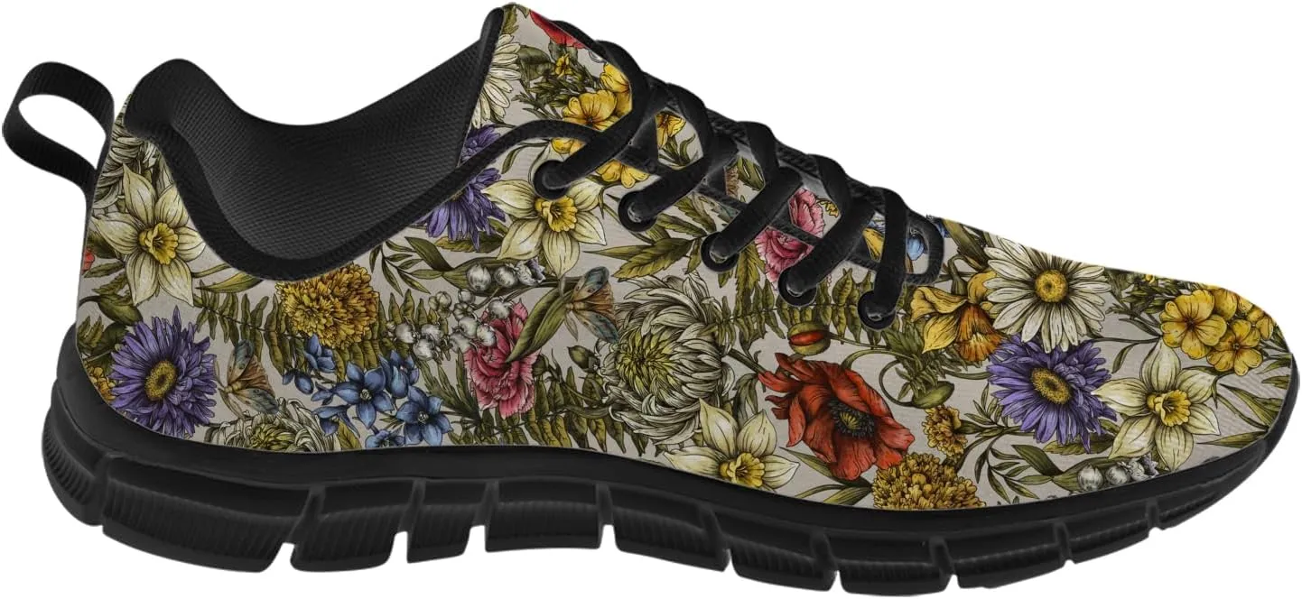Women's Floral Print Sneakers Running Shoes Lightweight Lace-Up Walking Tennis Shoes Gifts for Ladies Friends