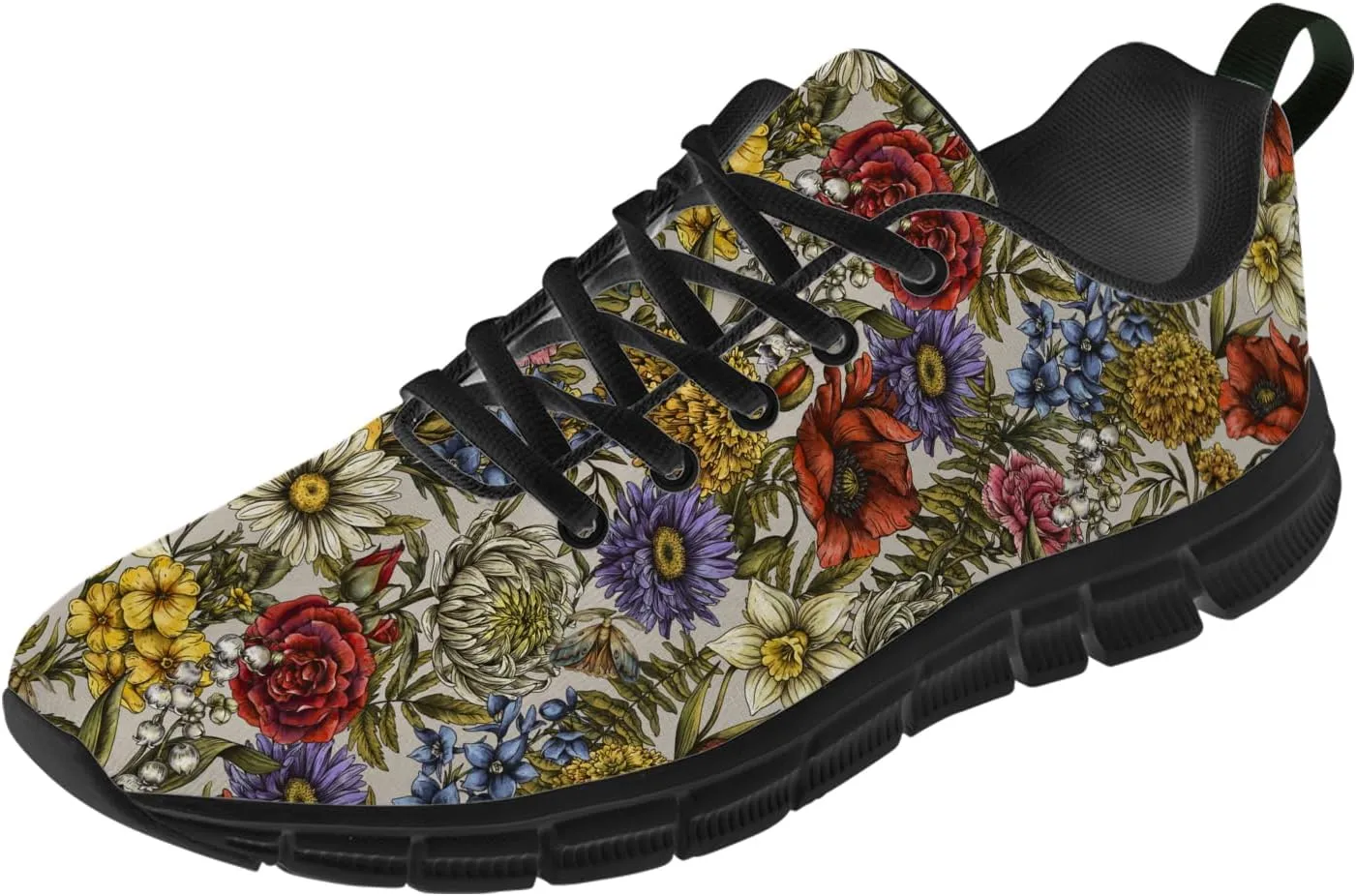 Women's Floral Print Sneakers Running Shoes Lightweight Lace-Up Walking Tennis Shoes Gifts for Ladies Friends