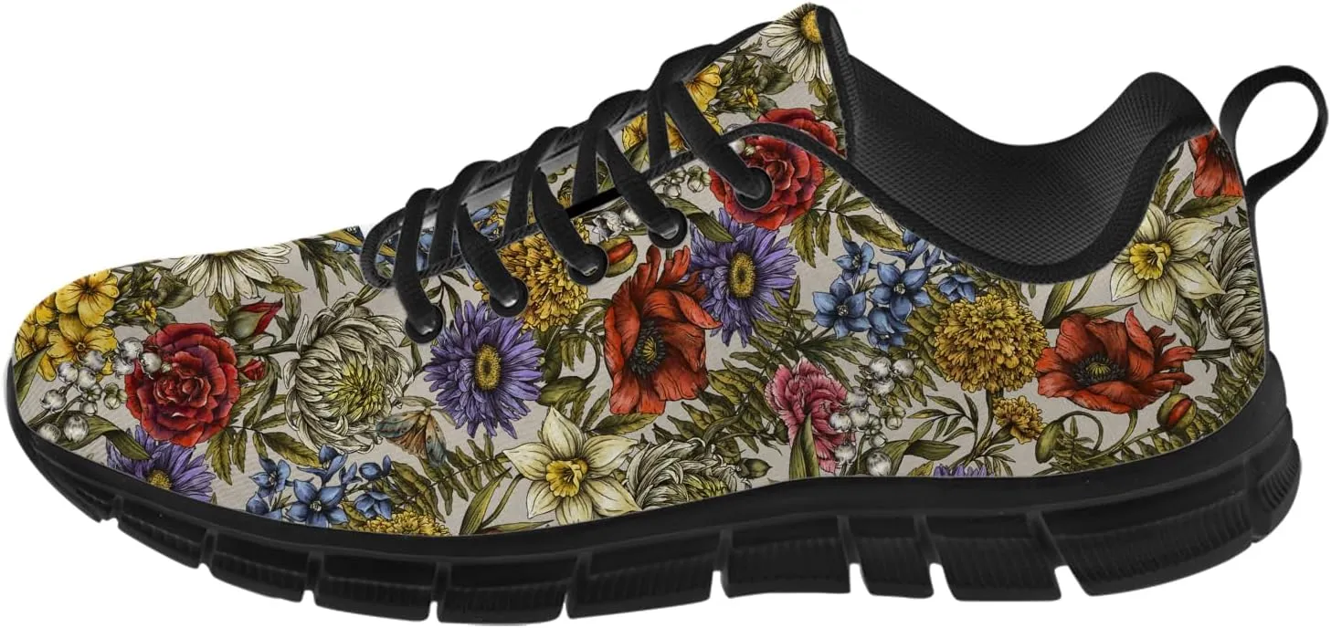 Women's Floral Print Sneakers Running Shoes Lightweight Lace-Up Walking Tennis Shoes Gifts for Ladies Friends