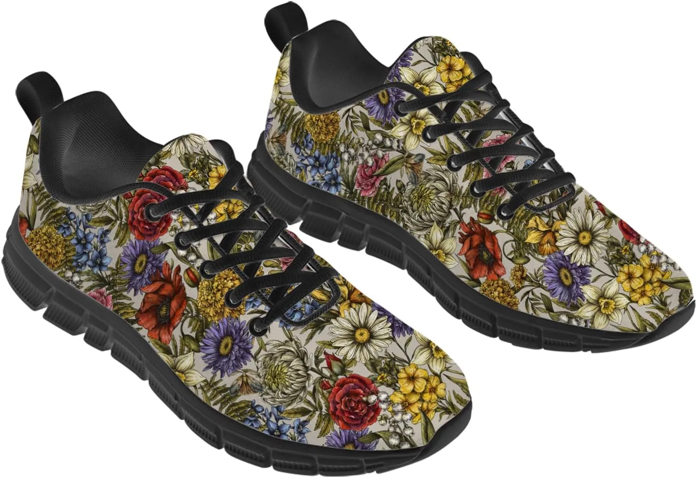 Women's Floral Print Sneakers Running Shoes Lightweight Lace-Up Walking Tennis Shoes Gifts for Ladies Friends