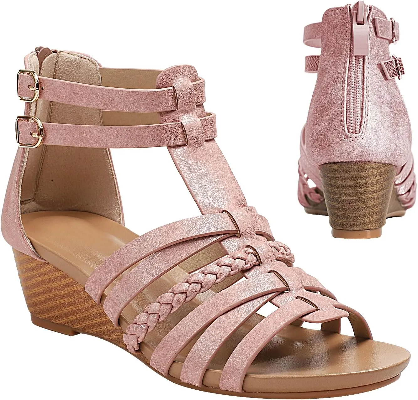 Womens Gladiator Sandals Zipper Strappy Wedge Sandal Roman Shoes For girls