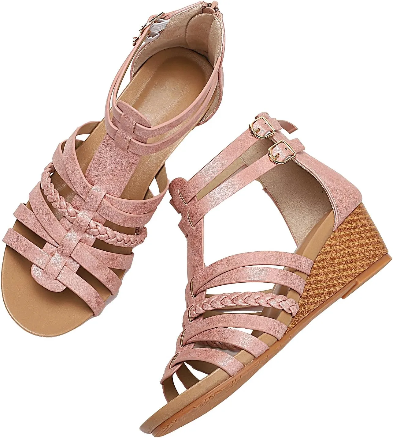 Womens Gladiator Sandals Zipper Strappy Wedge Sandal Roman Shoes For girls