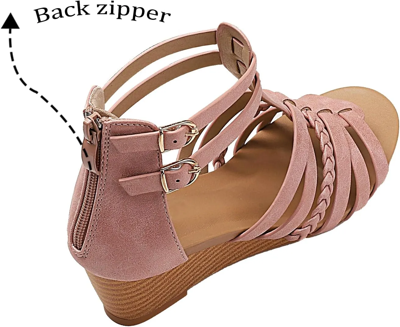 Womens Gladiator Sandals Zipper Strappy Wedge Sandal Roman Shoes For girls
