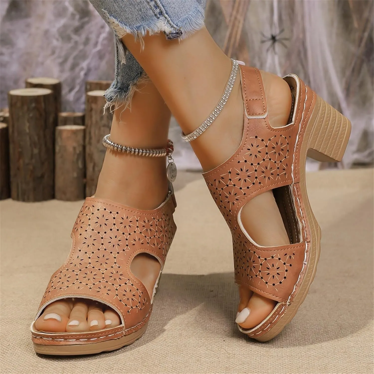 Women's Heeled Sandal Flat Sandals Dressy Comfortable Flats Open Toe Ankle Strap Summer Stylish Peep Walking Shoes Low Wedge Heel Platform Dressy Leathers Classy Cushioned Contoured