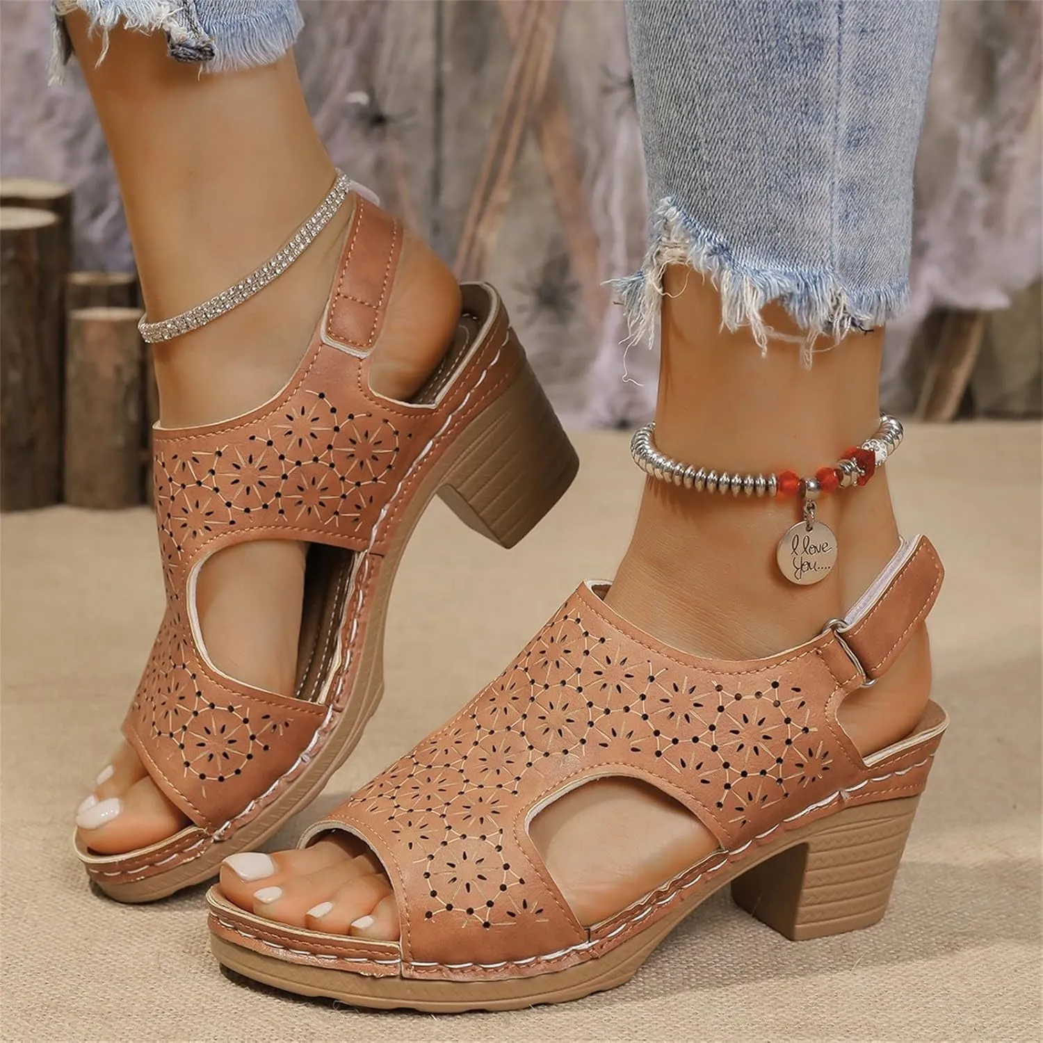 Women's Heeled Sandal Flat Sandals Dressy Comfortable Flats Open Toe Ankle Strap Summer Stylish Peep Walking Shoes Low Wedge Heel Platform Dressy Leathers Classy Cushioned Contoured