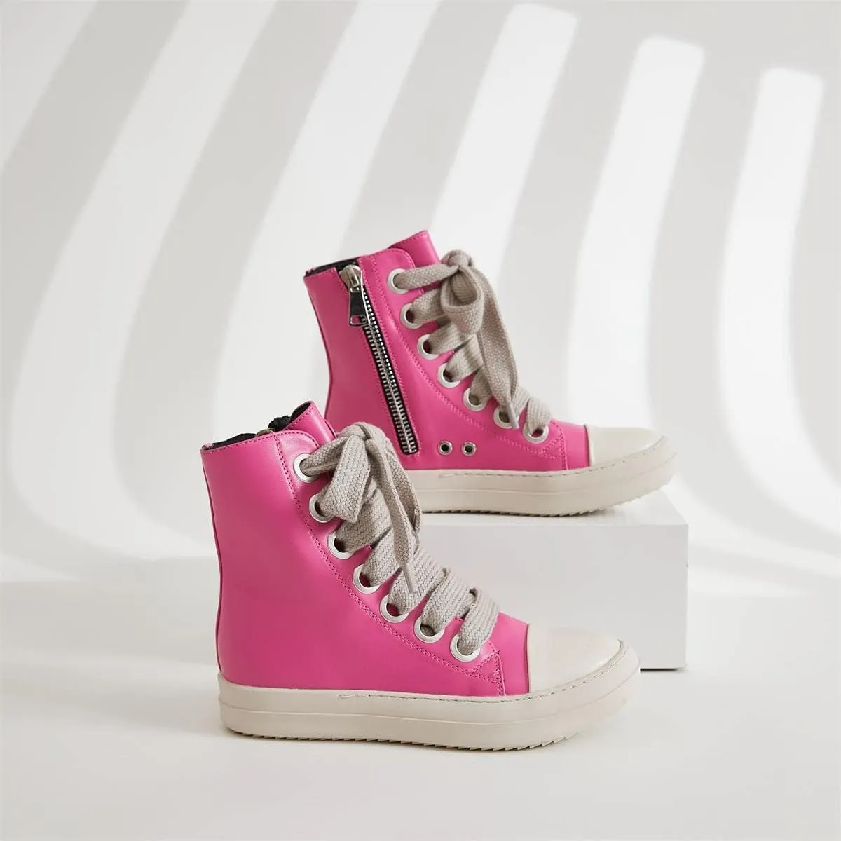 Womens High Top Sneakers Jumbo Lace-up Platform Comfort Trainers Thick Soles Walking Casual Shoes