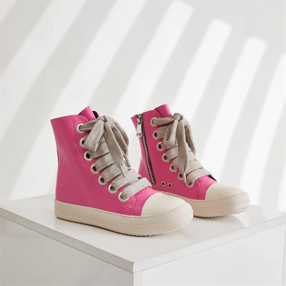 Womens High Top Sneakers Jumbo Lace-up Platform Comfort Trainers Thick Soles Walking Casual Shoes