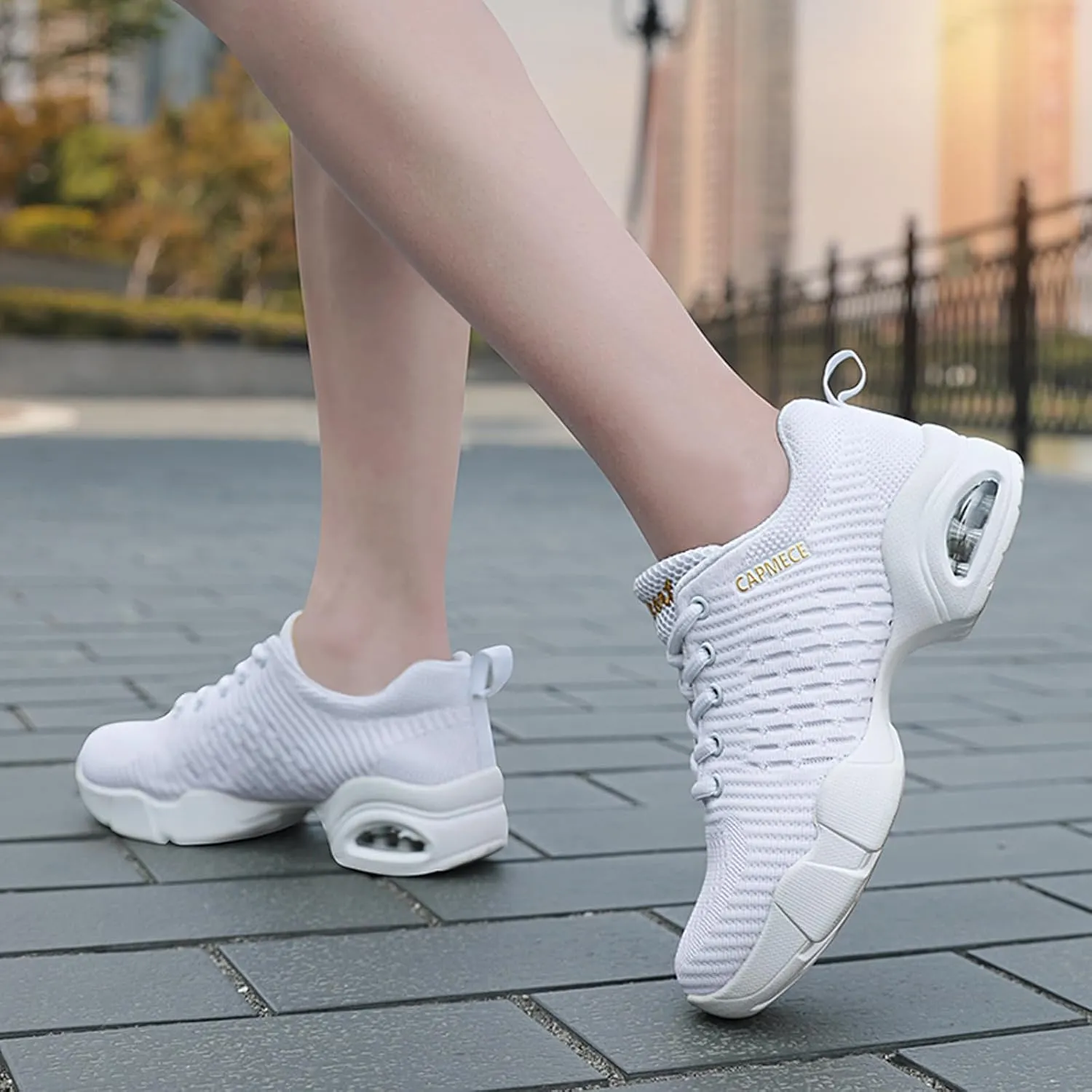 Women's Jazz Shoes Lace-up Sneakers - Breathable Air Cushion Lady Split Sole Athletic Walking Dance Shoes Platform