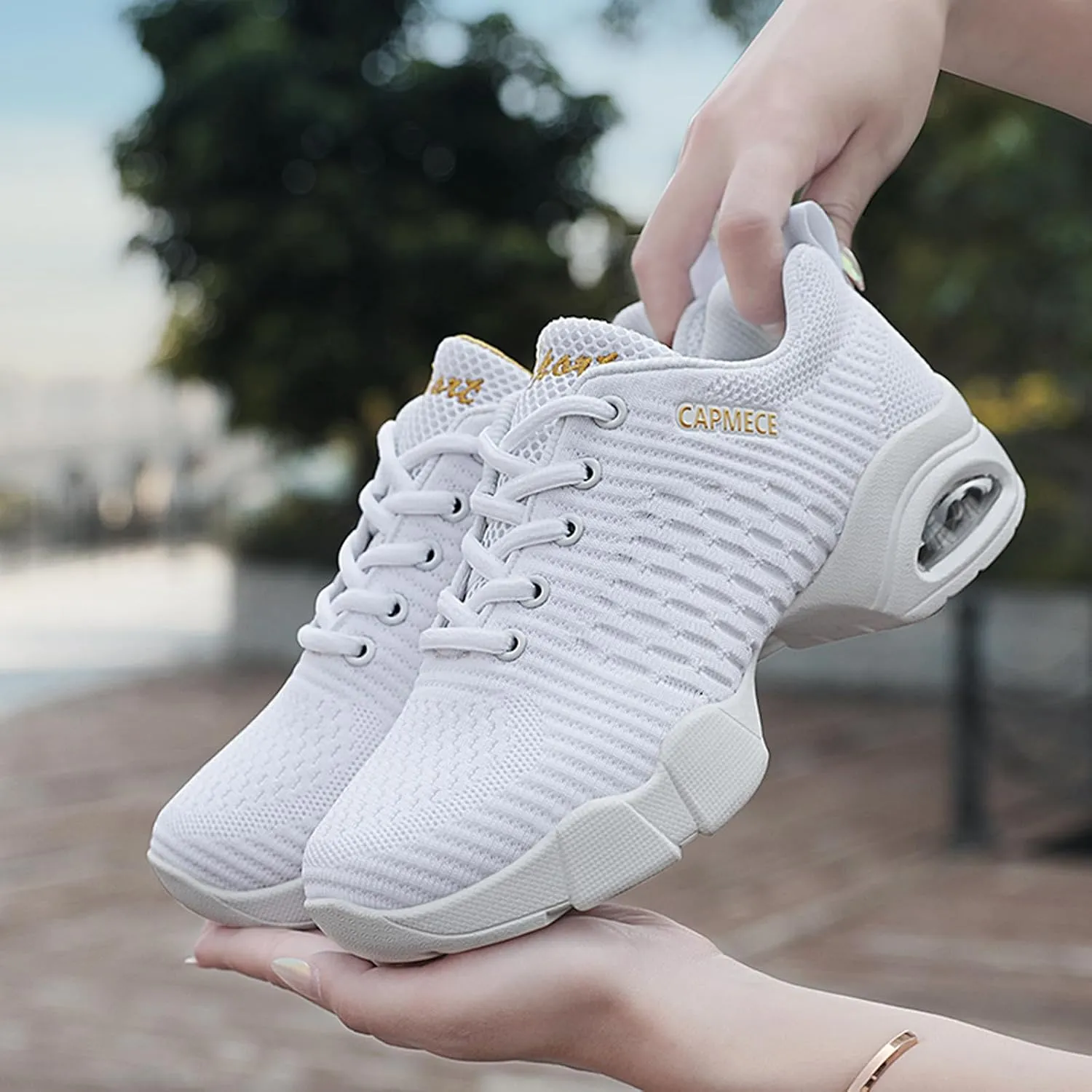 Women's Jazz Shoes Lace-up Sneakers - Breathable Air Cushion Lady Split Sole Athletic Walking Dance Shoes Platform