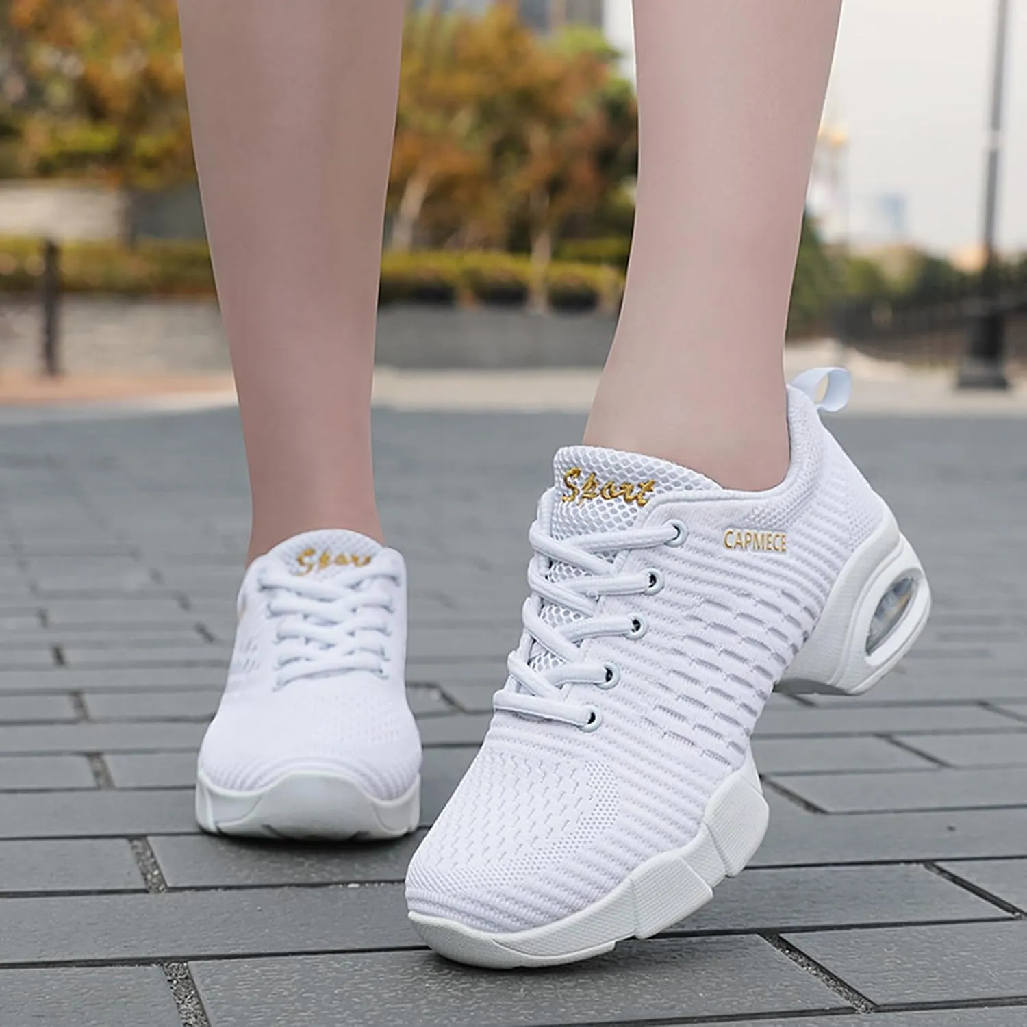Women's Jazz Shoes Lace-up Sneakers - Breathable Air Cushion Lady Split Sole Athletic Walking Dance Shoes Platform