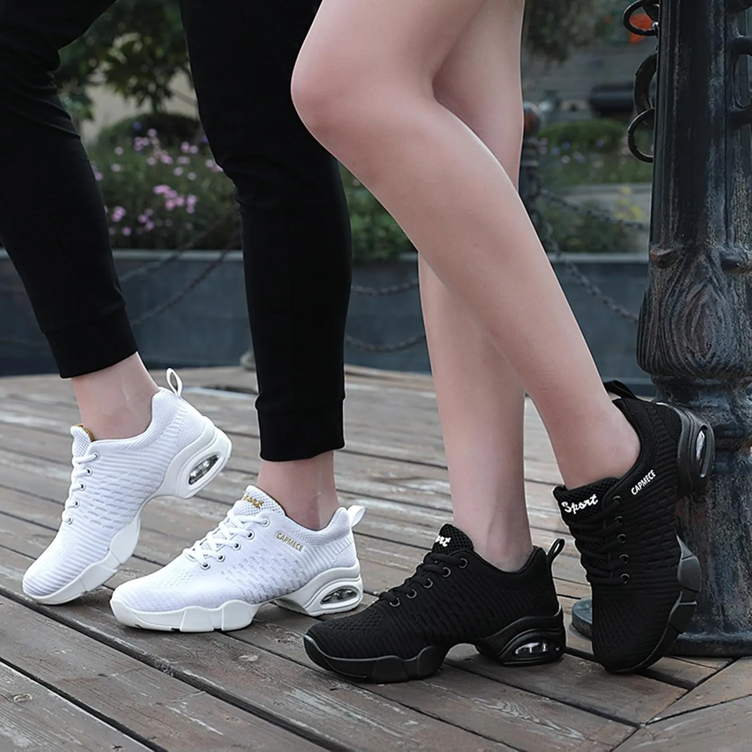 Women's Jazz Shoes Lace-up Sneakers - Breathable Air Cushion Lady Split Sole Athletic Walking Dance Shoes Platform