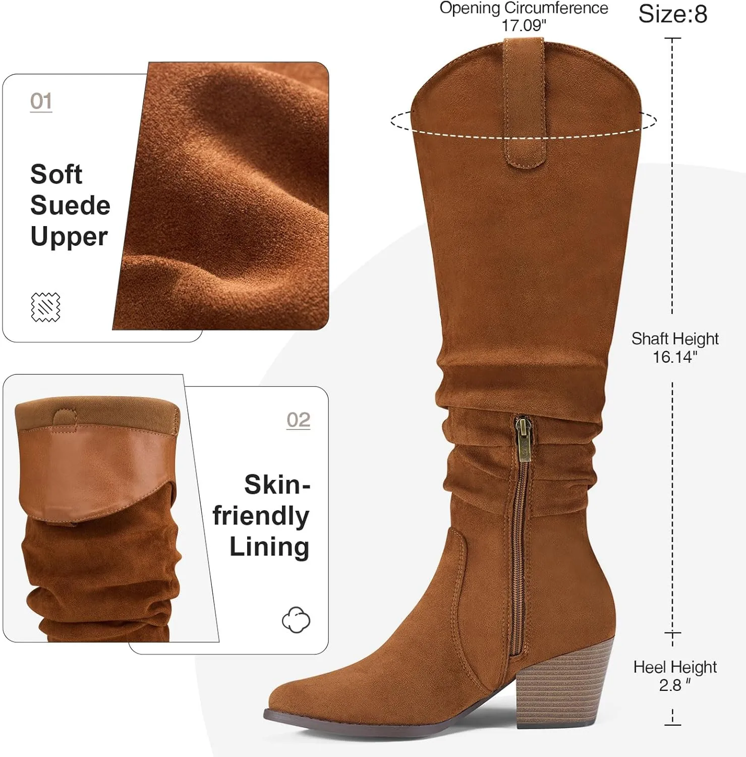 Women's Knee High Slouchy Boots Flat Tall Boots for Women Pull On Fall Boots with Side Zipper