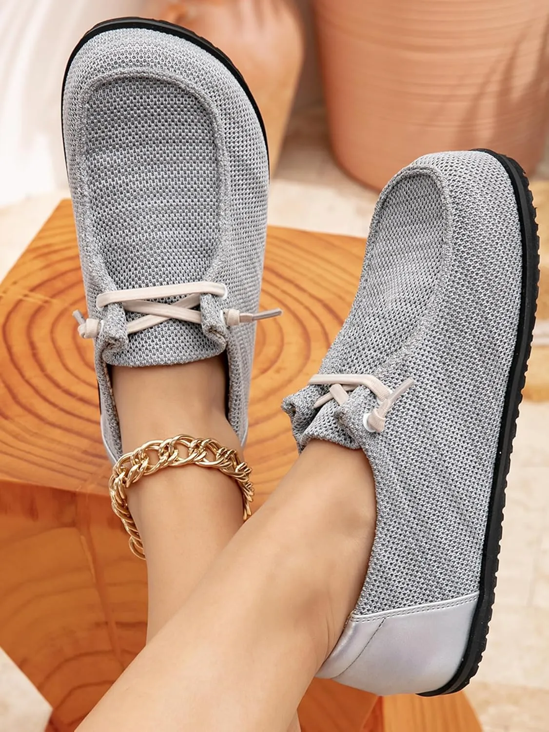Women's Lightweight Loafers Mesh Breathable Sneakers Slip-On Walking Shoes with Elastic Lace Comfortable Travel, Work & Everyday Flats
