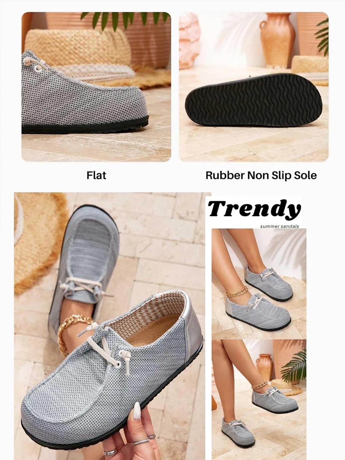 Women's Lightweight Loafers Mesh Breathable Sneakers Slip-On Walking Shoes with Elastic Lace Comfortable Travel, Work & Everyday Flats