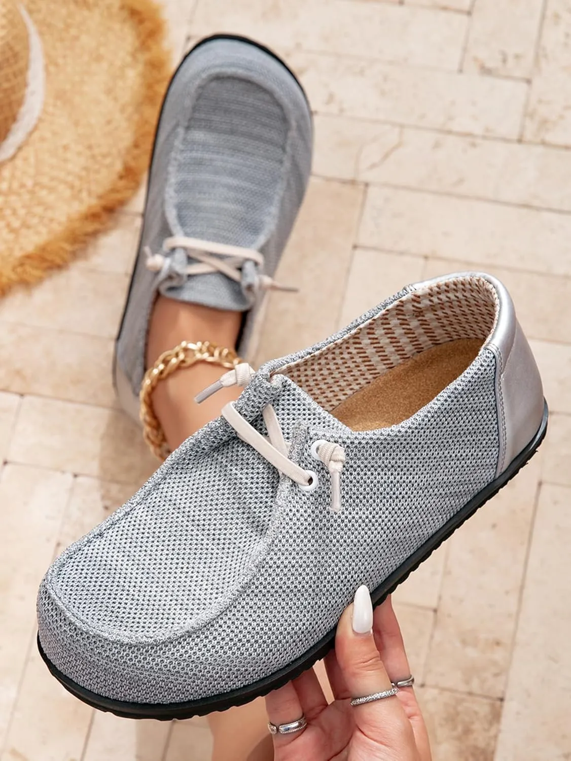 Women's Lightweight Loafers Mesh Breathable Sneakers Slip-On Walking Shoes with Elastic Lace Comfortable Travel, Work & Everyday Flats