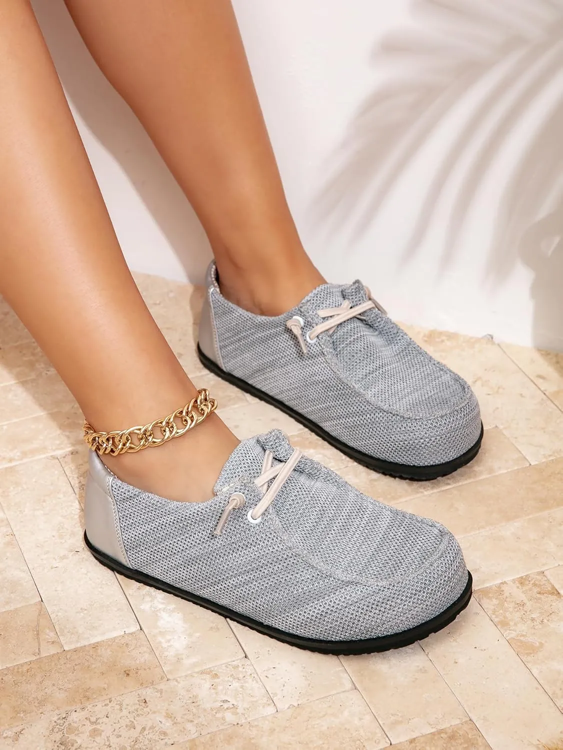 Women's Lightweight Loafers Mesh Breathable Sneakers Slip-On Walking Shoes with Elastic Lace Comfortable Travel, Work & Everyday Flats
