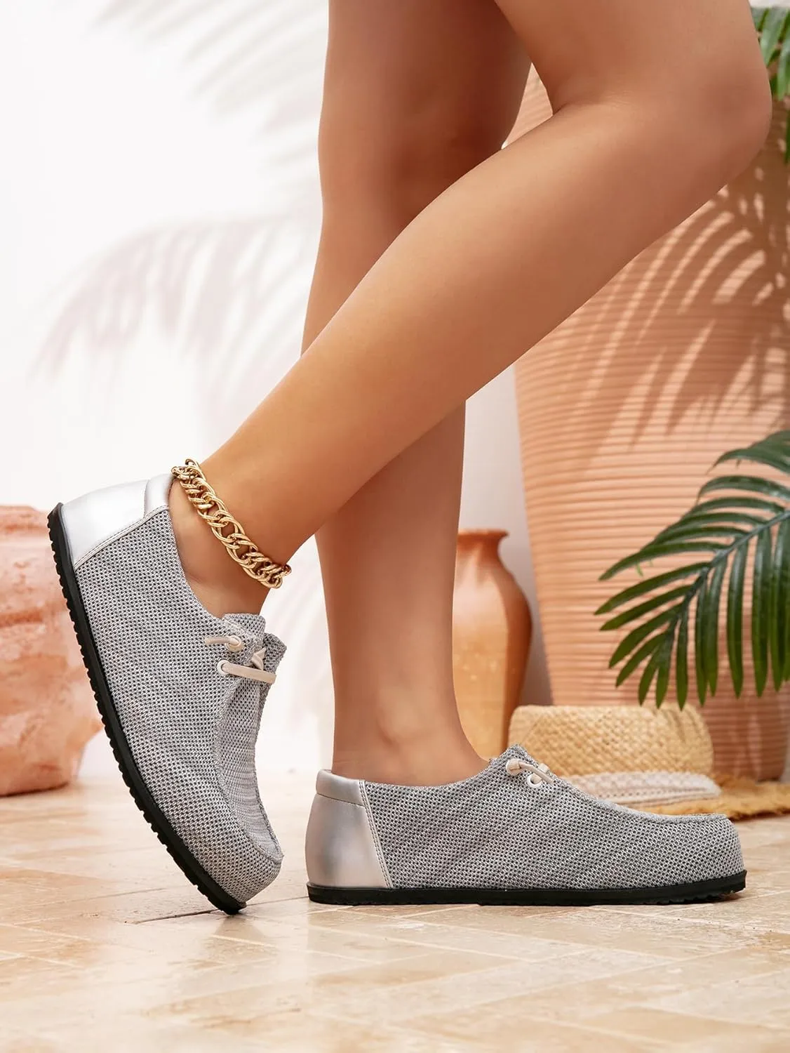 Women's Lightweight Loafers Mesh Breathable Sneakers Slip-On Walking Shoes with Elastic Lace Comfortable Travel, Work & Everyday Flats