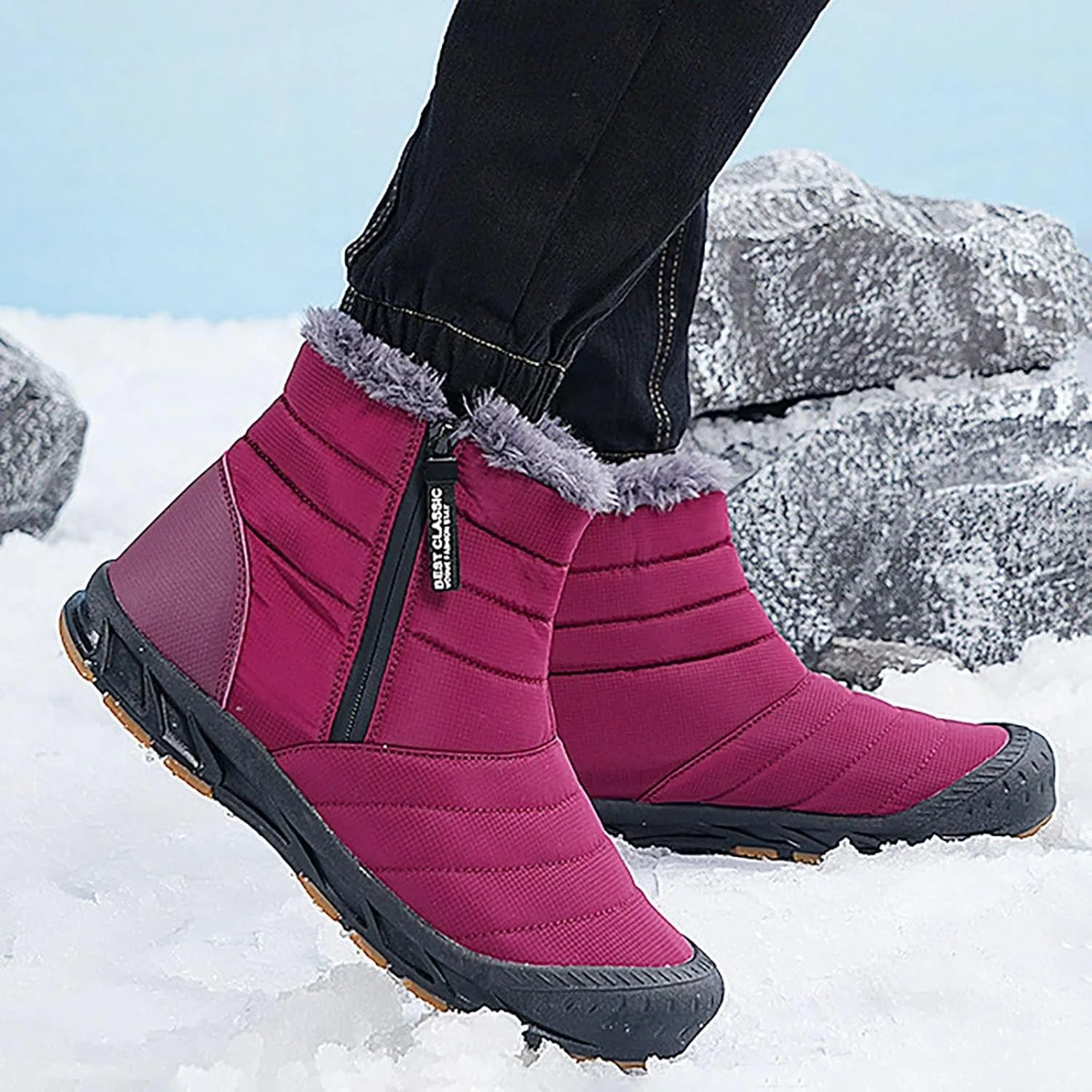Womens Mens Hiking Boots Waterproof Fuzzy Boots Lightweight Insulated Fur Boots Work Trekking Trail Climbing Shoes Snow Boots