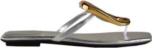 Womens Metal Decoration Flat Sandals Flip Flops Slide Sandals Summer Beach Shoes