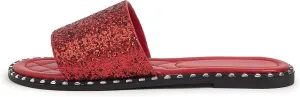 Women's Open Toe Flat Sandals Rhinestone Glitter On Casual Fashion Slippers Quick Drying Indoor & Outdoor Slides