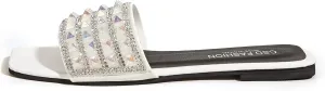 Women's Open Toe Flat Sandals Rhinestone Glitter On Casual Fashion Slippers Quick Drying Indoor & Outdoor Slides