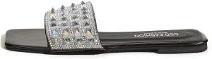 Women's Open Toe Flat Sandals Rhinestone Glitter On Casual Fashion Slippers Quick Drying Indoor & Outdoor Slides